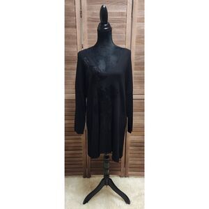 Chico's 2 Velvet-Applique Floral Sweater Large L Long Black V-Neck Tunic Top